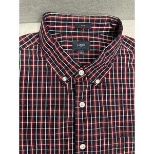 J. Crew Shirt Men's L Red Navy Button Down Classic Long Sleeve Plaid Tartan Slim